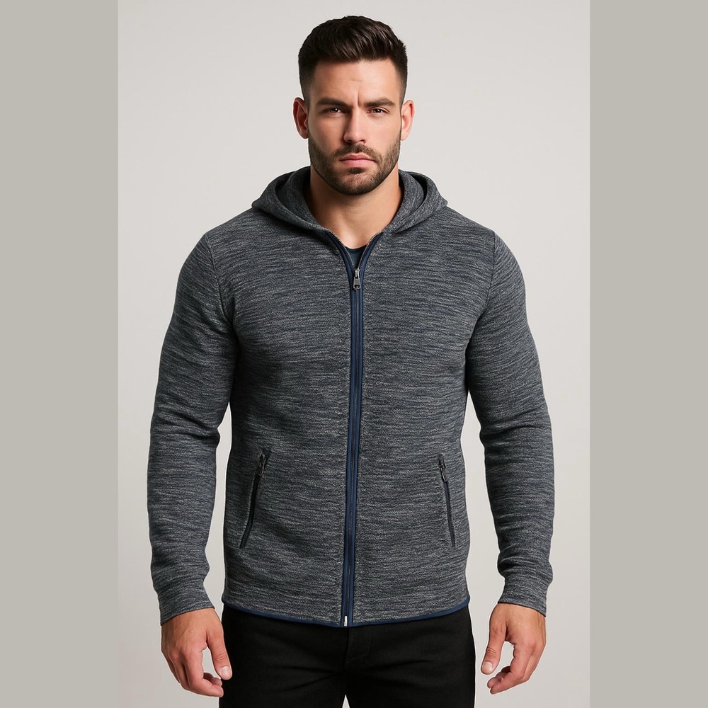 Phil Petter Full Zip Hooded Melange Cotton and Linen Sweater Size L